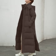 Jsaierl Ankle Length Puffer Jacket for Women Winter Trendy Long Quilted Coats with Pockets Warm Thicken Outerwear Padded Zip up Down Coats with Hood