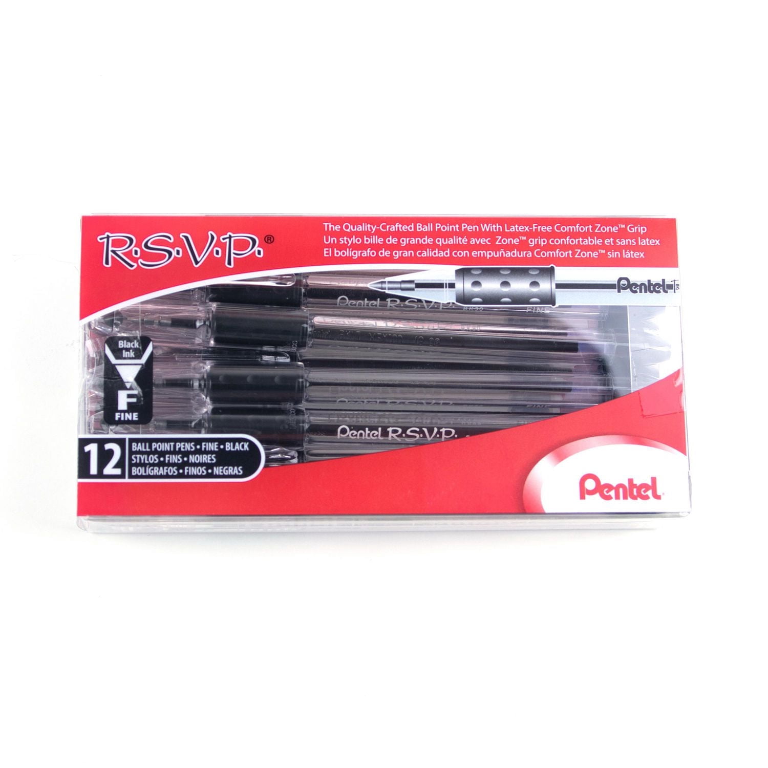 R.S.V.P. Stylo à Bille, 0,7mm, Point Moyenne, Encre Noir, 12PC Paque