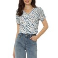 thumbnail image 1 of INSPIRE CHIC Women's Button Front Shirt Puff Short Sleeves Chiffon Floral Top Blue S, 1 of 5