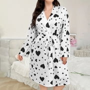Kelon Women Robes Clearance Women Blending Coats Women Robes Elegant Ribbon White Print Ladies Long Sleeve Sleepwear House Coat