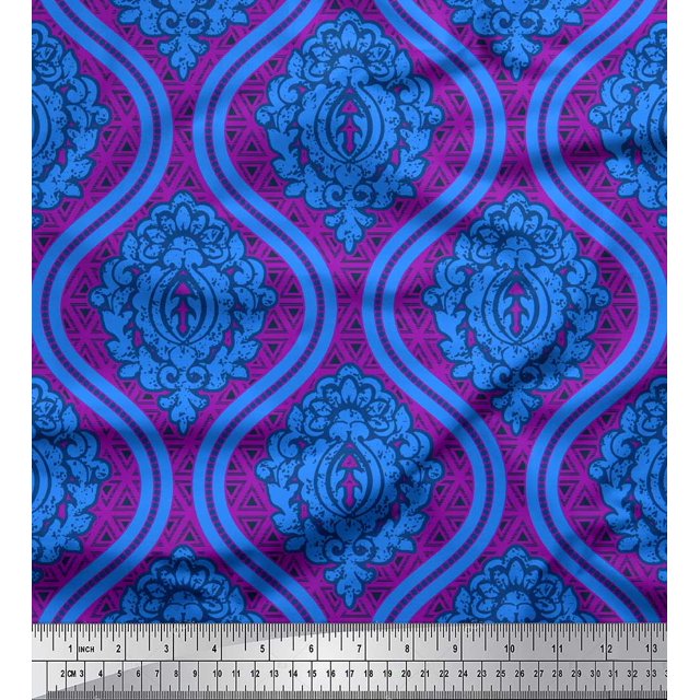 Soimoi Purple Rayon Fabric Floral Damask Printed Craft Fabric by the Yard 56 Inch Wide
