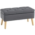 thumbnail image 1 of HOMCOM Banc Ottoman Rembourré avec Rangement avec Pattes en Bois, Gris Anthracite, 1 of 10