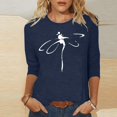 thumbnail image 2 of Pompotops T-shirt Mode Imprimé Ample pour Femmes Manches 3/4 Mi-Longueur Blouse Col Rond Tops Décontractés Liquidation, 2 of 4