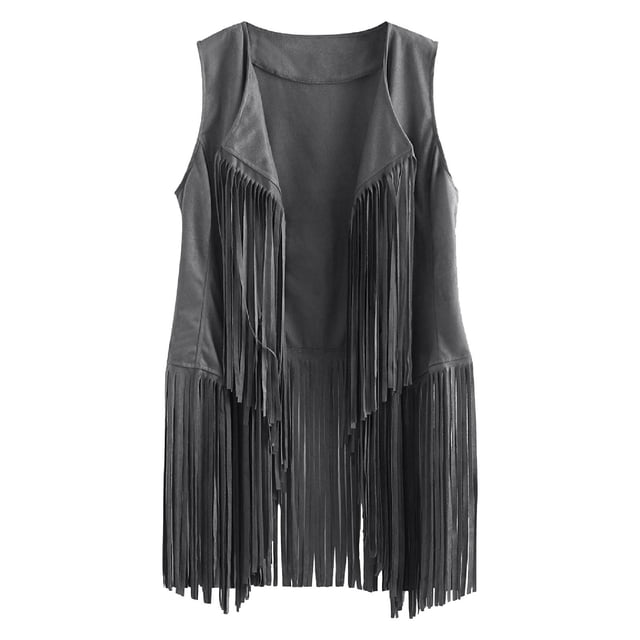 Cardigan à Manches Longues pour Femmes Femmes Automne Hiver en Suède Ethnique Sans Manches à Franges Gilet Cardigan en Liquidation