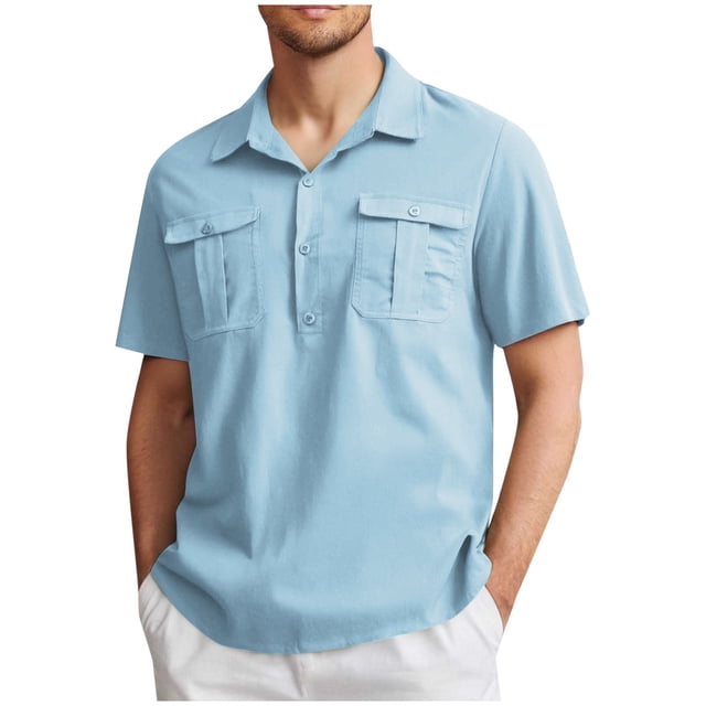 EOYWHK Big and Tall Linen Shirts for Men Button Up Golf shirts Short Sleeve Collared Business Blouses
