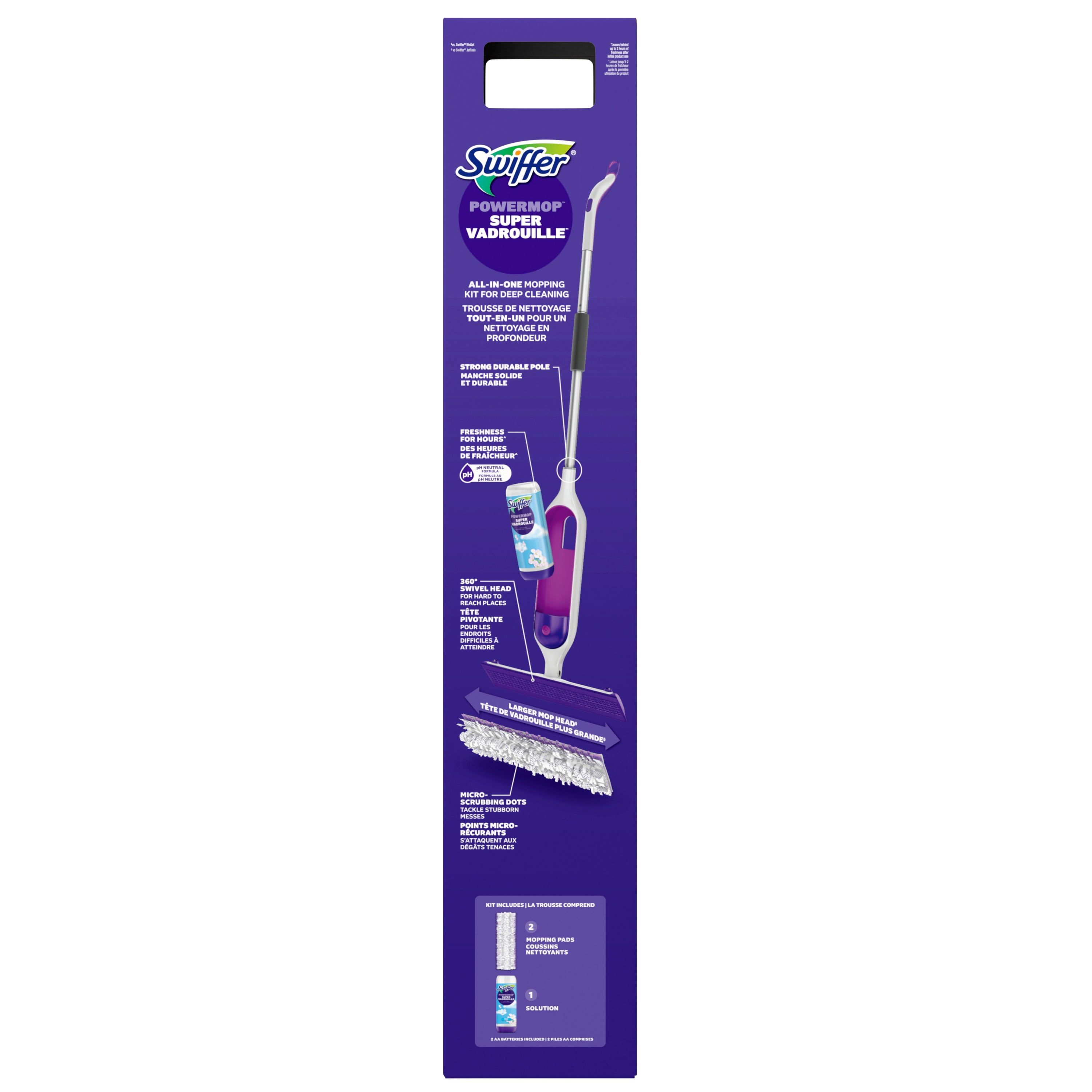 Swiffer PowerMop Multi-Surface Mop Kit for Floor Cleaning, Fresh Scent, Mopping Kit Includes PowerMop, 2 Mopping Pad Refills, 1 Floor Cleaning Solution with Fresh Scent and 2 batteries