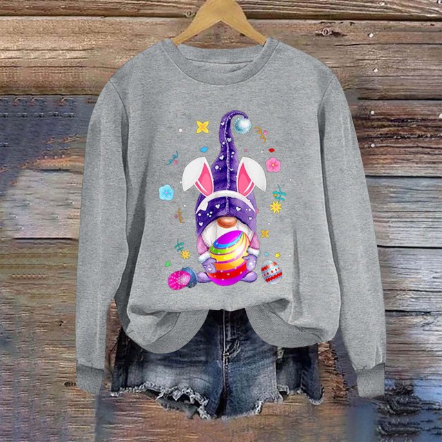 EGNMCR Easter T-Shirt Imprimé T-Shirts Graphiques pour Femmes T-Shirts à Manches Courtes pour Femmes Journée Easter Chandail à Capuchon Imprimé à Col Rond pour Femmes Haut à Manches Longues T-Shirts pour Femmes