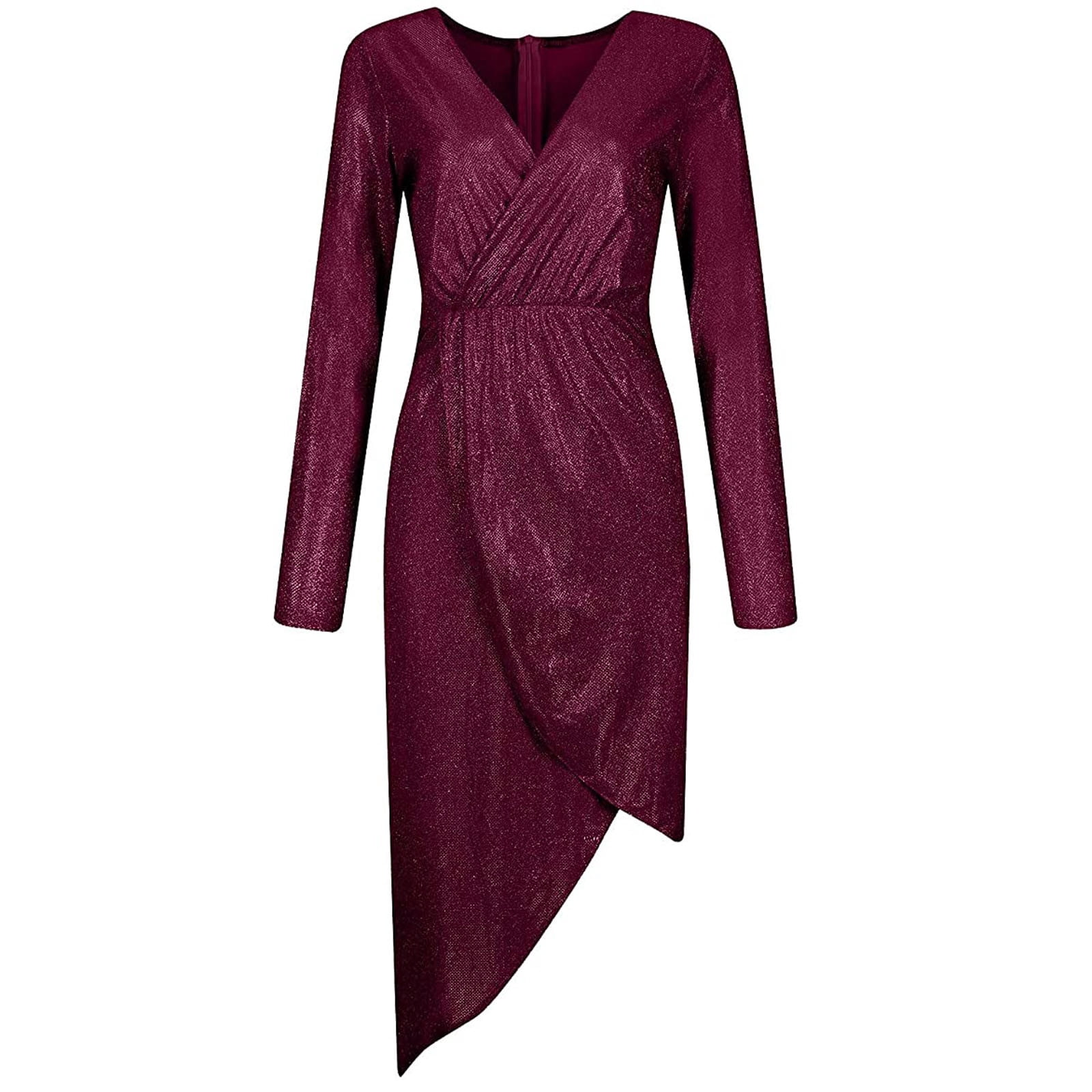 UPPADA Robes d'Invitée de Mariage d'Automne pour Femmes Semi-Formelles à Col en V Longues Robes Grande Taille Robes Formelles Robe Moulante Portefeuille Fente Latérale Robe de Soirée jusqu'à 65 % de Rabais