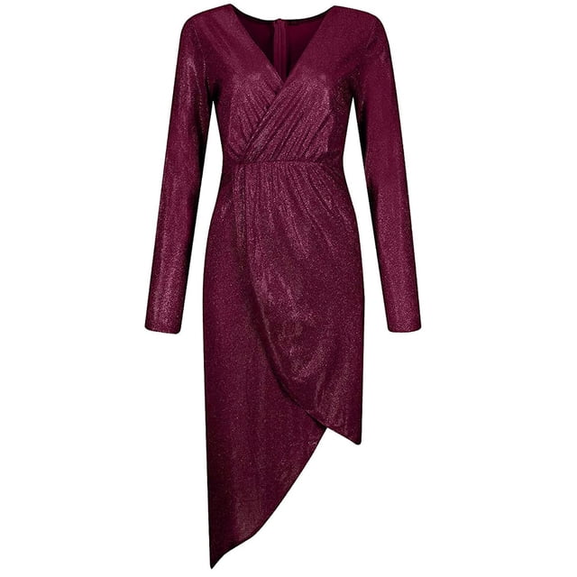 Pompotops Mode Femmes Robe Aguichant à Manches Longues Robes Formelles Col en V Paillettes Fête Bureau Robes et Robes de Soirée