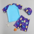 thumbnail image 3 of MIASHUI Boys 3 Piece Swimwear Cartoon Print Bathing Suits Tops and Trunks Set with Hat,Navy,6-7 Years, 3 of 7
