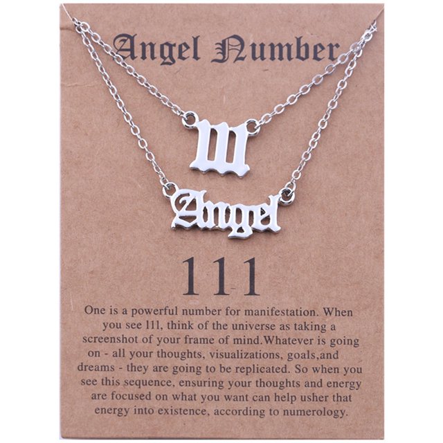 2 Pcs Collier Ange et Chiffres Anglais Anciens Bijoux de Numérologie pour Femmes Plaqué Acier Inoxydable