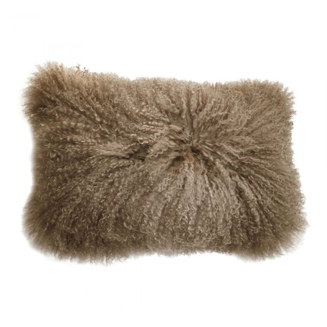 Moe's Home Collection Rectangle Contemporary Fabric Lamb Fur Pillow in Natural
