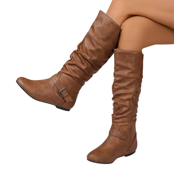 Amzcrzy Knee High Boots Women Western Cowboy Boots Hot Girl Retro Female Leather Boots Thigh High Boots Women's Boots Womens Cowboy Boots Boots for Women Cowboy Boots for Women Ladies Boots