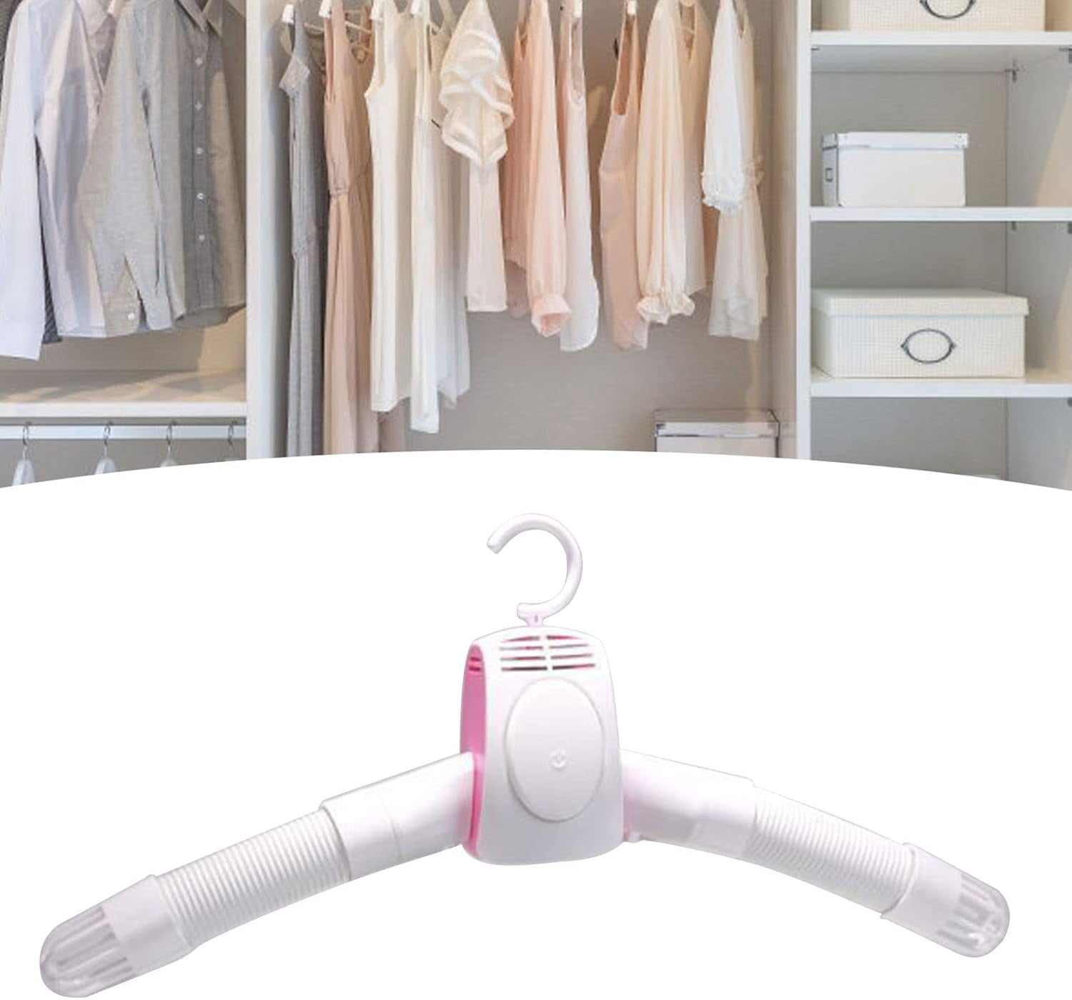 Portable Clothes Dryer, Travel Electric Clothes Dryer Hanger Smart Shoes Clothes Rack Hanger Electric Dryer Machine for Home Apartment Hotel Travel Business Trip (White Pink)