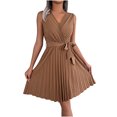 thumbnail image 1 of Birdeem Womens Cross V-Neck Solid Color Sleeveless Waist Fold Dress, 1 of 8