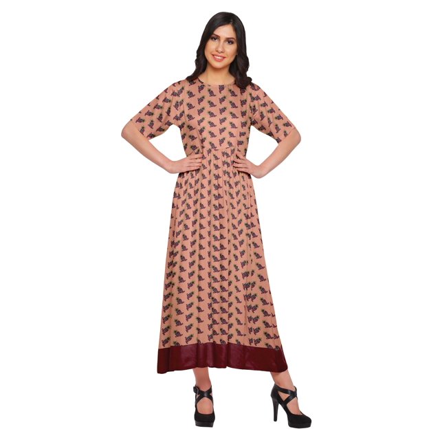 Moomaya Robe Kurta Imprimée Tenue d'Été Kurti pour Dames Tunique Longue Hauts pour Femmes