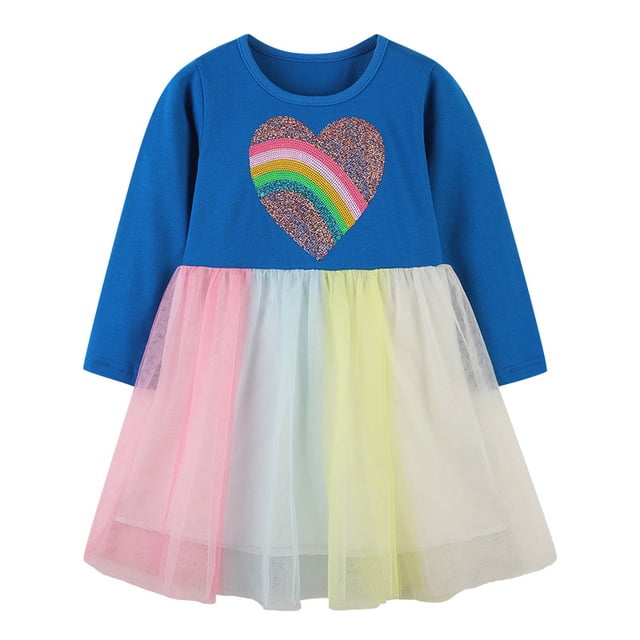 AAMILIFE Little Maven Robe Décontractée pour Bébés Filles Automne Rose Jolies Robes à Motif pour Enfants Mignonne et Confortable Vêtements pour Enfants 2-7 Ans