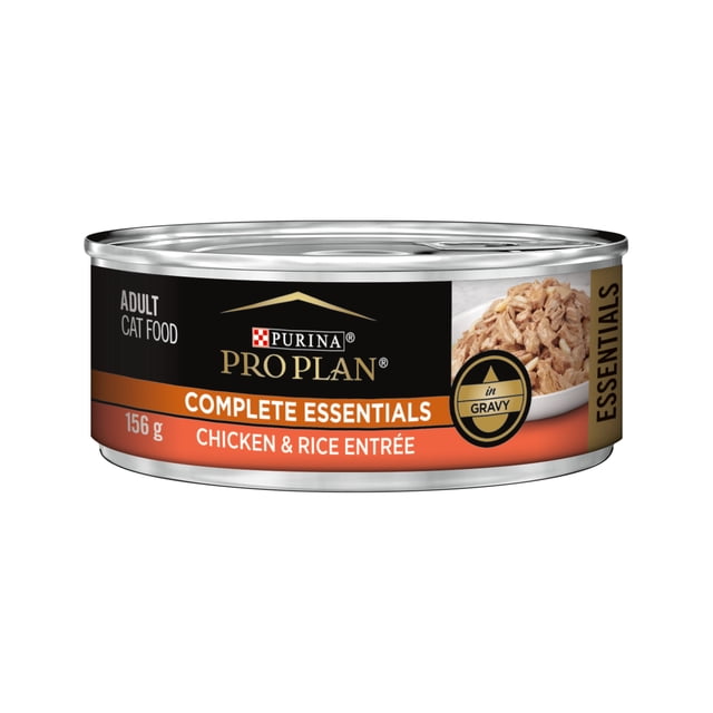 Purina Pro Plan Complete Essentials Entrée au Poulet et au Riz en Sauce Nourriture Humide pour Chat en Conserve, 156 g, avec Étiquette Noire et orange Montrant du Vrai Poulet en Sauce, Formulée pour les Chats Adultes avec Riche en Protéines, Antioxydants et Vitamines pour Favoriser la Santé du Immunitaire, de la Peau, du Pelage et de la vision