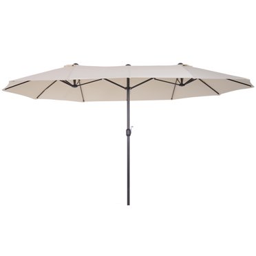 Outsunny Parasol de Patio Double Face de 15 Pi avec Double Auvent, Grand Parasol d'Extérieur avec Manivelle pour Piscine, Terrasse, Marché, Beige
