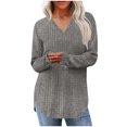 thumbnail image 1 of BLVB Womens Soft Long Sleeve V Neck Shirts Solid Color Casual Ribbed Knitted Pullover Tunic Tops Lightweight Curvy Sweaters, 1 of 7