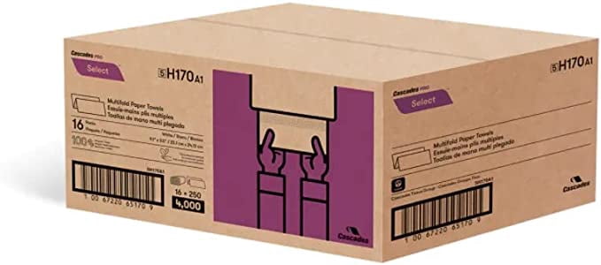 Cascades Pro Select (H170) Multifold Paper Towels, White, 16 Packs of 250 Towels (4,000 Towels Per Case)