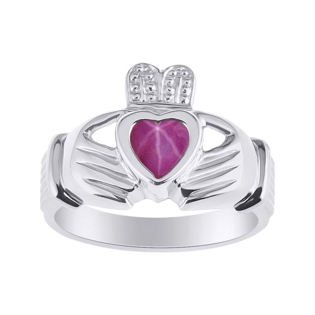 RYLOS Rings Sterling Silver Claddah Love, Loyalty & Friendship Heart 6MM Gem Irish Wedding Band Claddagh Rings July Star Ruby Jewelry Size 8