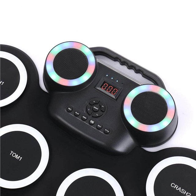 Tapis de Batterie Électrique en Silicone à Affichage Numérique avec Haut-Parleur à Batterie Colorée Professionnel Rechargeable et Ajustable pour Fête, Scène, Performance, Batterie Enroulable Professionnelle