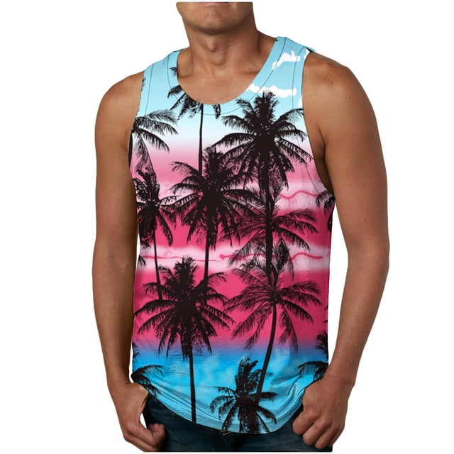 LOVZFMLL Débardeurs pour Hommes Décontractés Mode Chandail Sans Manches Col Rond Débardeur Sport Hawaii Sans Manches