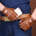 thumbnail image 2 of Milaget Retro PU Leather Men Fingerless Driving Cycling Gloves XL Brown Button, 2 of 9