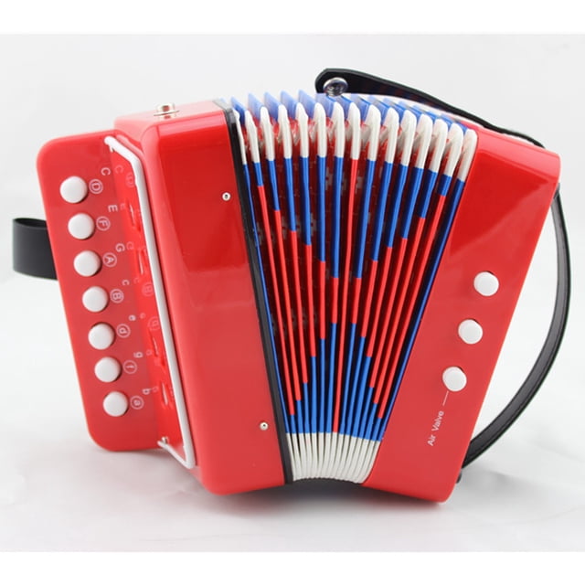 Accordion Toy Children Accordion Musical Instrument 2 Bass 7 Keys for Kids Infant Red
