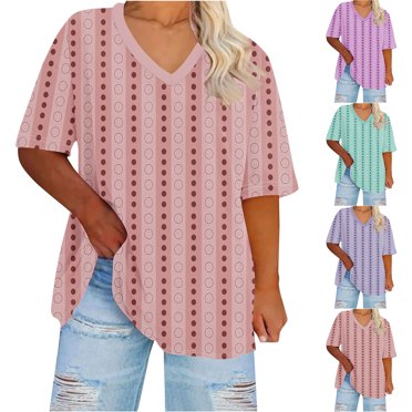 breaise Plus Size Tshirt for Women Stripe Short Sleeves T Shirt Loose Fit V Neck Blouses Tee Gangas