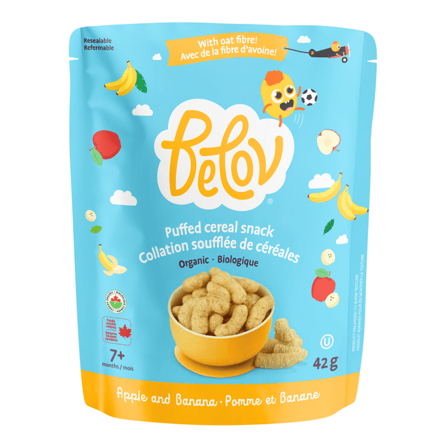 Belov Organic Baby Puffs, Apple and Banana, Grain-Based Snack for Babies 7+ Months, 42 Grams