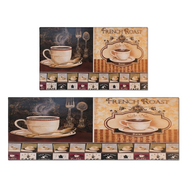 Coffee Farmhouse Plaid Style Kitchen Mats for Floor Water Proof Non-Slip, Absorbent Mats Set Of 2 for Sink Waterproof Runner Rug for Laundry Room,kitchen Mats 17.7x24+17.7x48inch