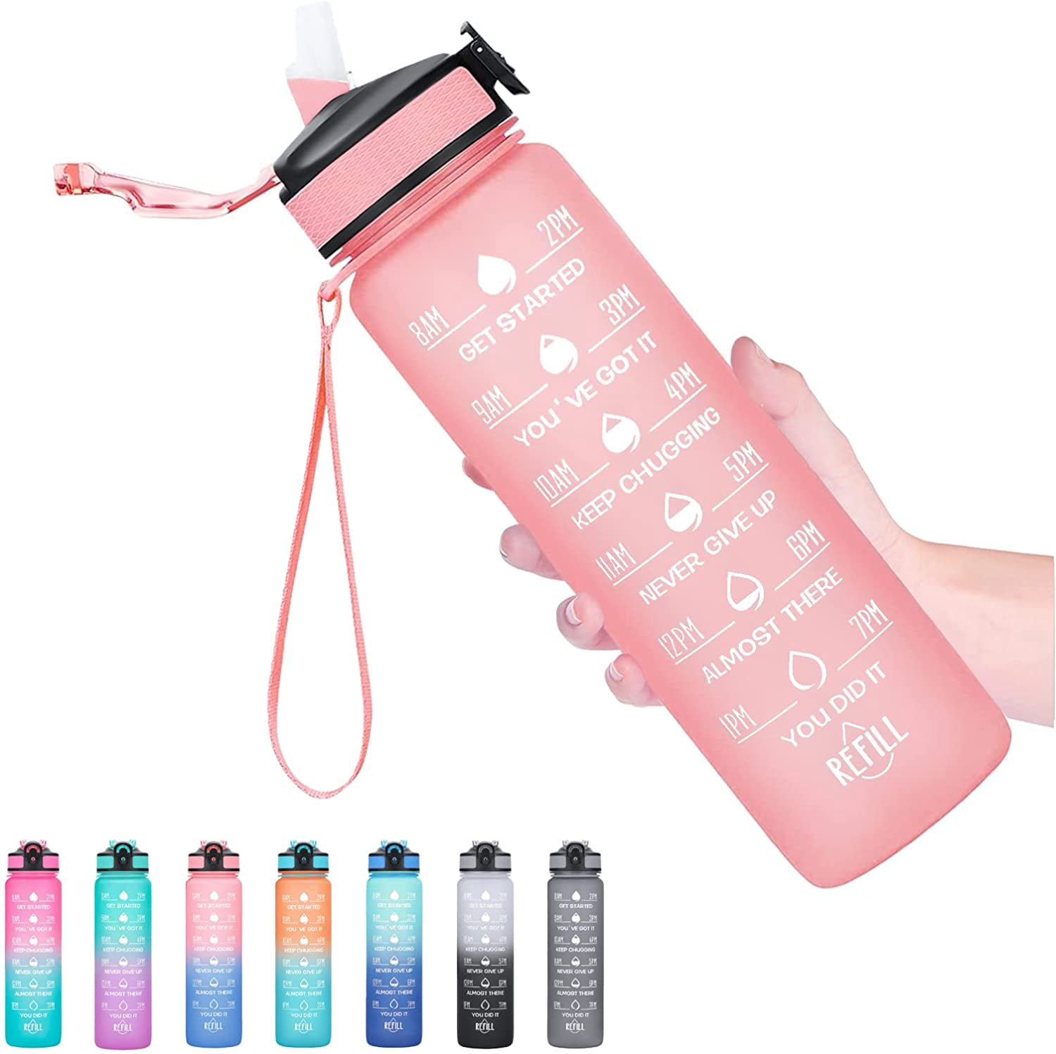 GFDYREE 32 oz Water Bottles with Times to Drink and Straw, Motivational Water Bottle with Time Marker, Leakproof & BPA Free, Drinking Sports Water Bottle for Fitness, Gym & Outdoor, Lotus Ma