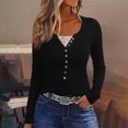thumbnail image 1 of Qertyioot Chemise Blouse Décontractée pour Femme à Boutons, Manches Longues, Col Rond, Ajustée, avec Dentelle Cousue, 1 of 6