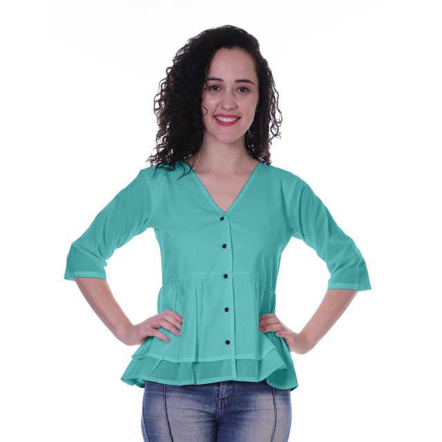 Moomaya Blouse Ethnique en Coton Peplum Col en V pour Femmes