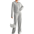 thumbnail image 2 of Womens Lounge Sets 2 Piece Matching Pajamas Fall Fashion Ribbed Knit Outfits Long Sleeve Casual Sweatsuits Grey L, 2 of 10