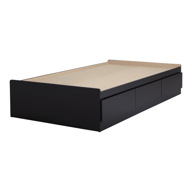 South Shore Fusion Twin Mates Bed with 3 Drawers, in Pure Black