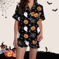 thumbnail image 1 of Pyjama pour Femmes en Satin Imprimé Graphique, Mignon, Tenue de Nuit, Boutons, Hauts à Manches Courtes, Ensembles de Shorts, 1 of 5