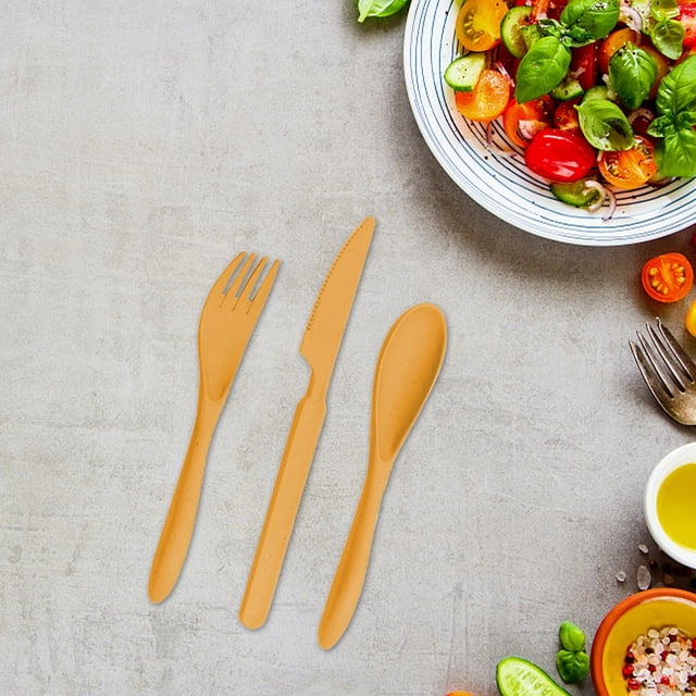 SuoKom Wheats Straw Knife, Fork and Spoon Three-Piece Set, Camping Out Convenient Tableware Set, Children'S Tableware Gifts