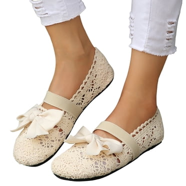 Ballerines en Dentelle pour Femmes, Mode Décontractée, Nœud, Tissées, Plage, Mary Jane, Chaussures Habillées, à Enfiler, Marche, Mocassins