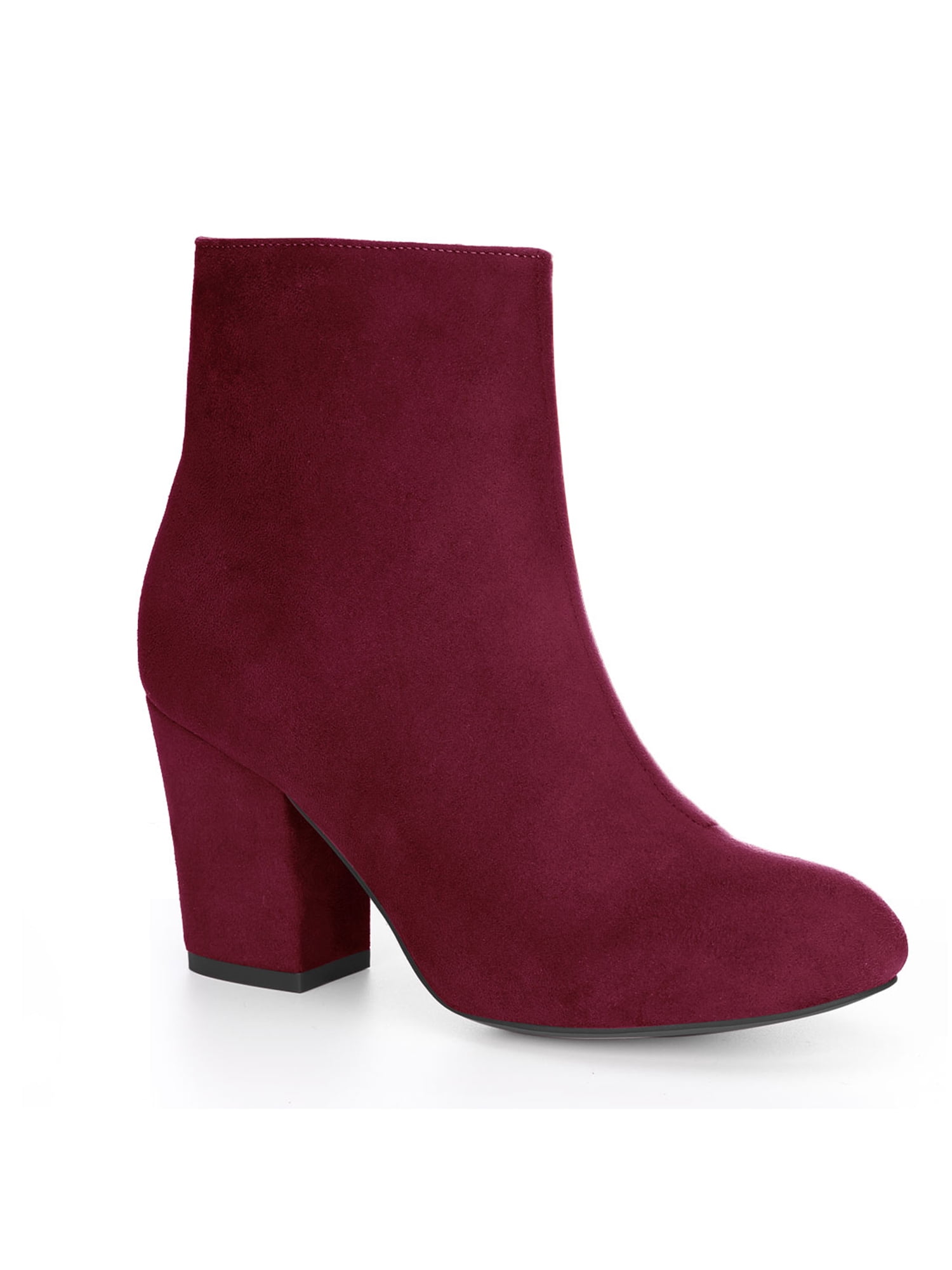 BLISSFUL STEP Women's Side Zipper Round Toe Block Heel Ankle Boots Burgundy 8