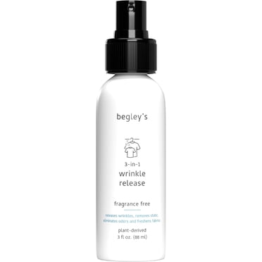 Begley's No-Iron Wrinkle Remover, Quick Fix Wrinkle Release, Static Cling Remover, Fabric Freshener - Plant-Derived, USDA Certified Biobased - Fragrance-Free, 3 oz Travel Size