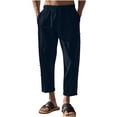 thumbnail image 2 of FcBaudy Full Length Pants Men's Casual Holiday Pocket Drawstring Solid Color Elastic Waist Cropped Pants Men Pants, 2 of 4