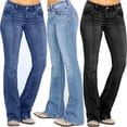 thumbnail image 1 of XZNGL Jeans for Womens Jeans High Waisted Jeans Women Mid Waisted Denim Jeans Embroidery Stretch Button Flare Pants Jeans, 1 of 1