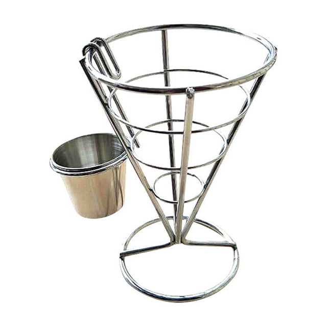 2 Pcs Support de Frites et Aliments Support Cône de Croustilles en Fil Métallique avec Sauces et Trempettes