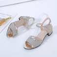 thumbnail image 3 of 1 Paire Femmes Été Paillettes PU Cuir Sandale Fille Conception Simple Cool Femmes Caoutchouc Semelle Mode Haut Talon Parti Banquet Chaussures Réglables, 3 of 8