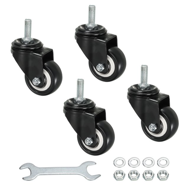 Unique Bargains 2 Inch Swivel Threaded Stem Casters 3/8'-16UNC Thread PU Caster Wheel 110lbs Load, Black 4pcs