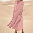 thumbnail image 1 of pstuiky Robes pour Jeunes Adultes, Mode pour Femmes Robe à Manches Longues Colorée en Coton et Lin à Col Rond avec Poches Robes d'Invitée de Mariage Liquidation, 1 of 5