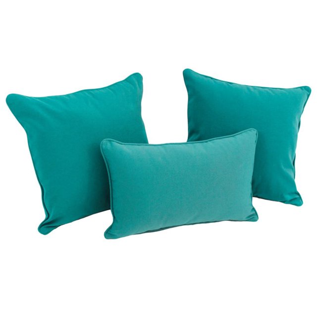 Double-corded Solid Twill Throw Pillows with Inserts (Set of 3), Aqua Blue